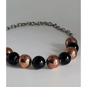 Milor Italy Chunky Beaded Necklace Copper & Black Lobster Claw